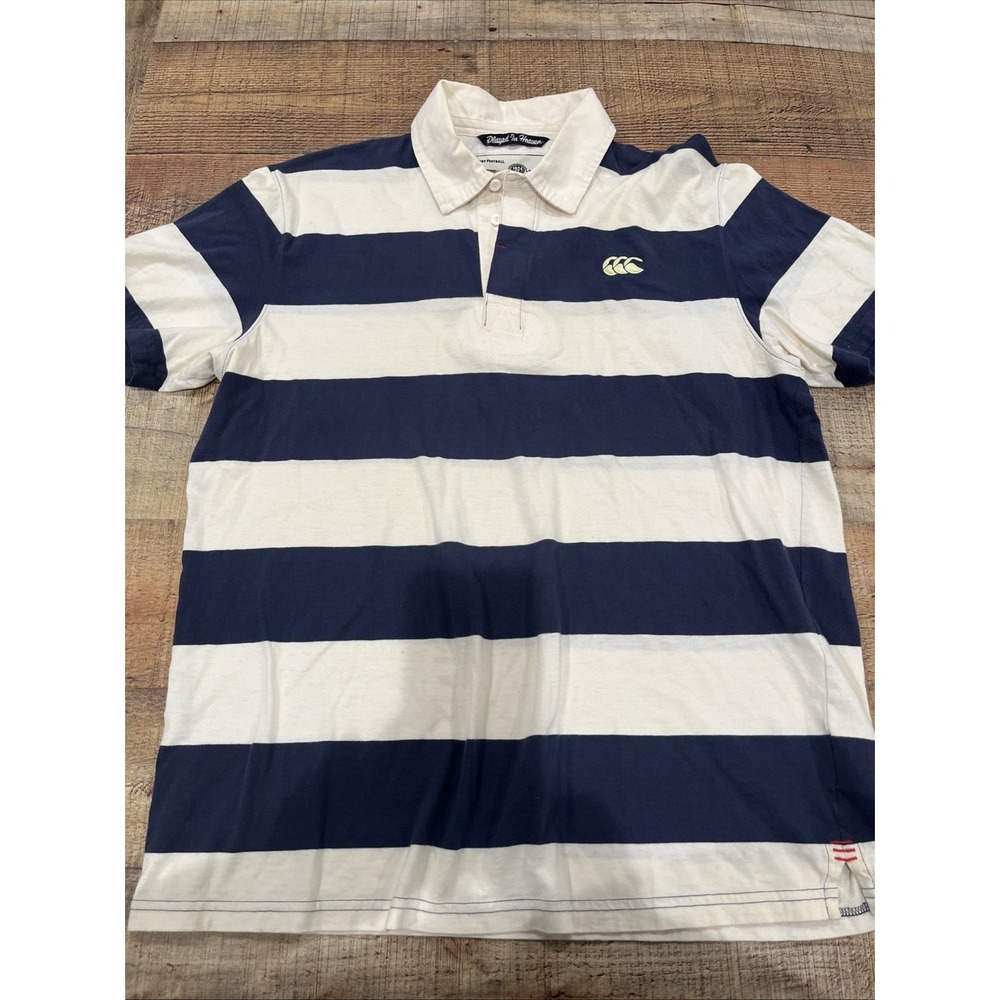 Canterbury Of New Zealand Striped Rugby Polo Blue Sz L (2876)